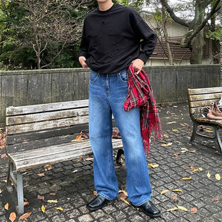 Washed wide denim pants
