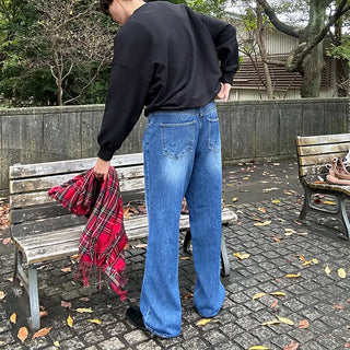 Washed wide denim pants