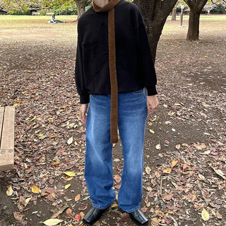 Washed wide denim pants