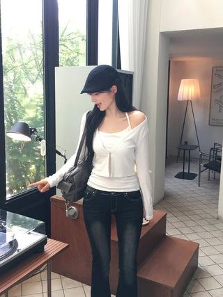 Washed bootcut denim pants
