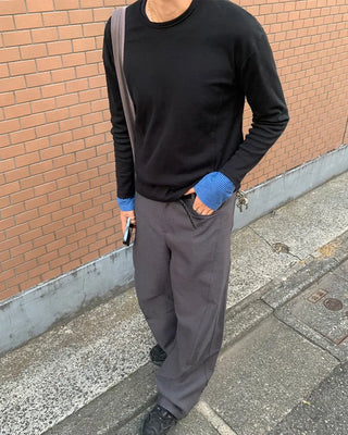 Ribbed round neck long-sleeve T-shirt