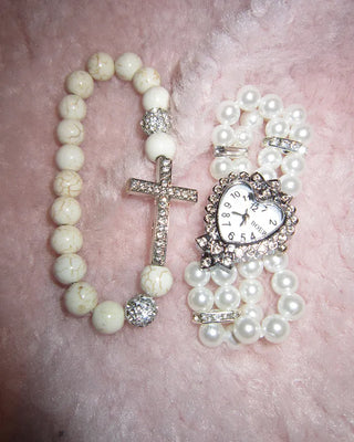 Heart Cubic Double Pearl Bracelet
