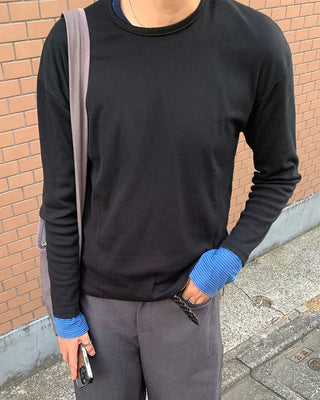 Ribbed round neck long-sleeve T-shirt