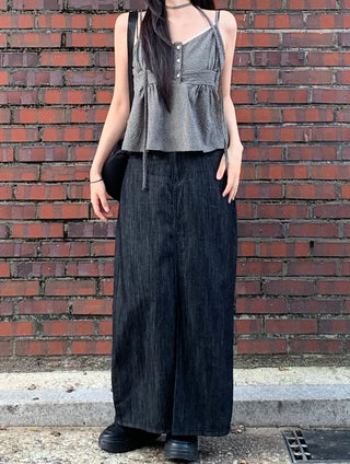 [4 colors] Slit Denim Long Skirt