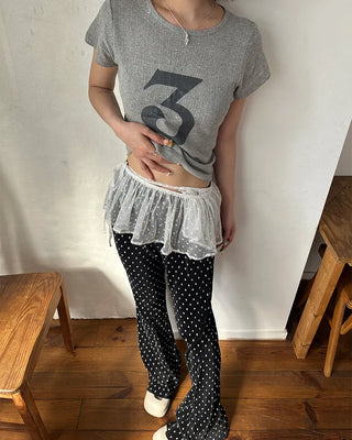 Polka Dot Bootcut Ribbed Pants