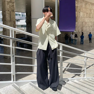 Wide-leg pants with belt and pleats