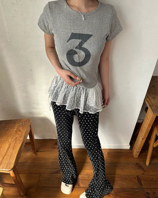 Polka Dot Bootcut Ribbed Pants