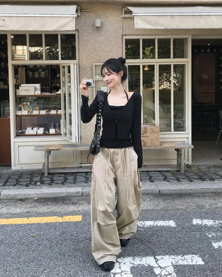 [2-way] Carpenter Tucked Wide Pants