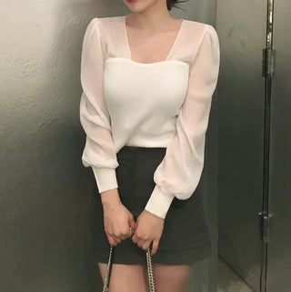 Chiffon knit top blouse