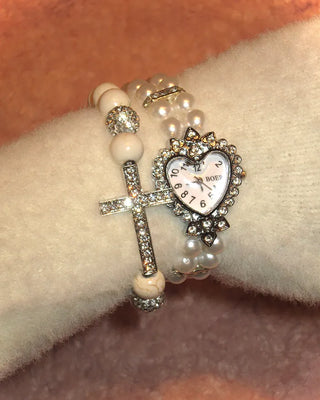 Heart Cubic Double Pearl Bracelet
