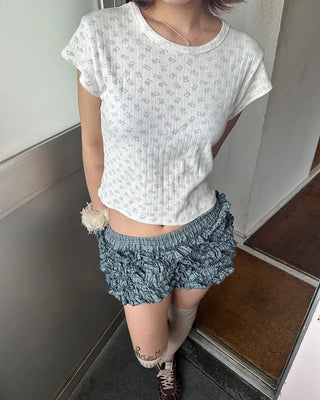 Mini Bear Slim Cropped Perforated T-Shirt