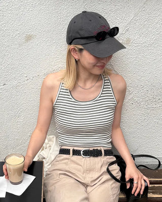 Striped volter neck cropped top