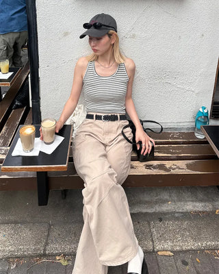 Striped volter neck cropped top