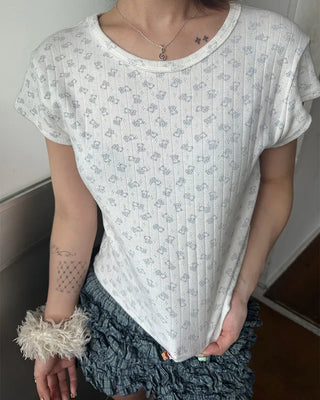Mini Bear Slim Cropped Perforated T-Shirt