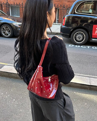 Round Studded Leather Zipper Bag