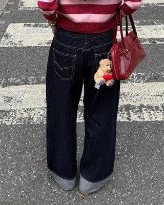Wide-leg low-rise denim pants
