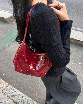Round Studded Leather Zipper Bag