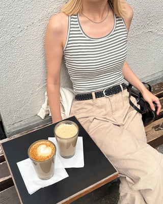 Striped volter neck cropped top