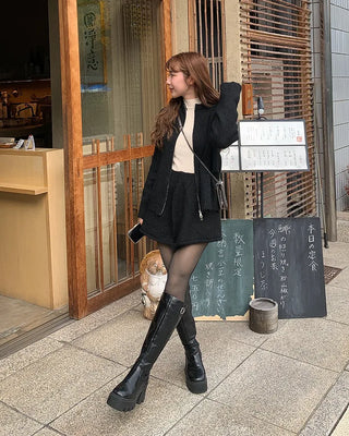 Knit zip-up and knit mini skirt set