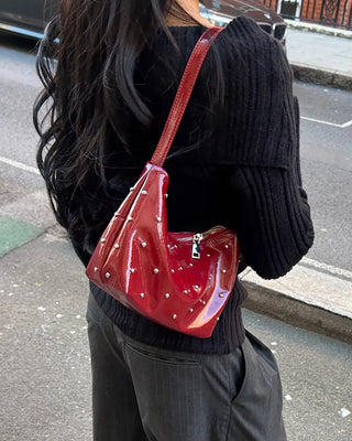 Round Studded Leather Zipper Bag