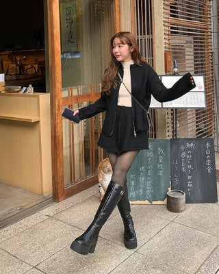 Knit zip-up and knit mini skirt set
