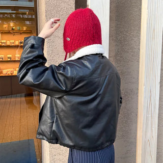 Knitted strap earmuff beanie