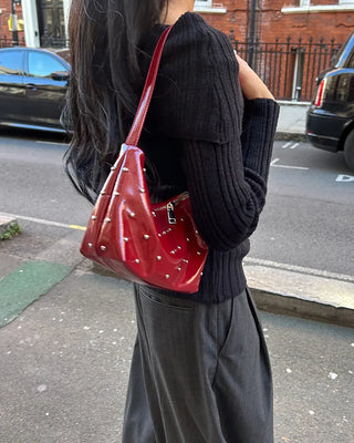 Round Studded Leather Zipper Bag