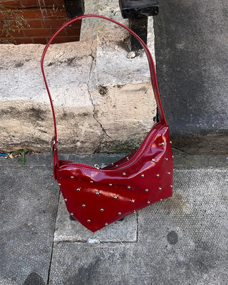 Round Studded Leather Zipper Bag