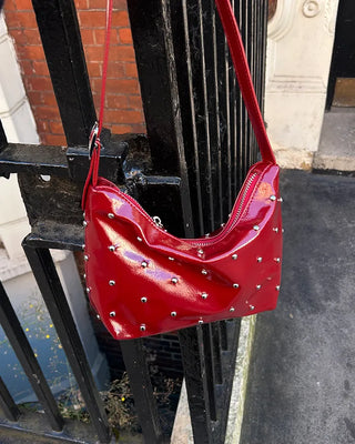 Round Studded Leather Zipper Bag