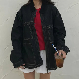 (Unisex) Two-tone Zip Denim Jacket