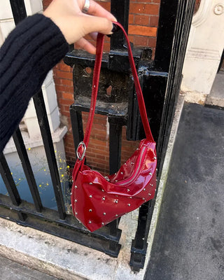 Round Studded Leather Zipper Bag