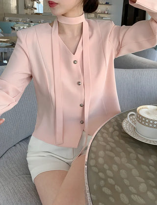 Tie jacket & blouse set