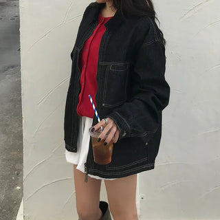 (Unisex) Two-tone Zip Denim Jacket