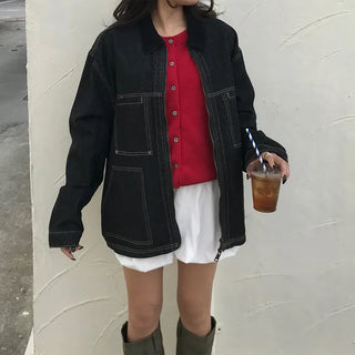(Unisex) Two-tone Zip Denim Jacket