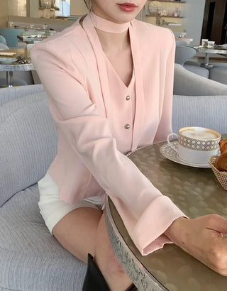 Tie jacket & blouse set