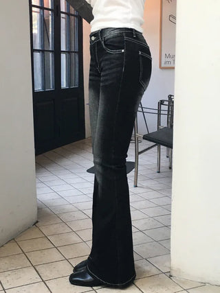 Washed bootcut denim pants