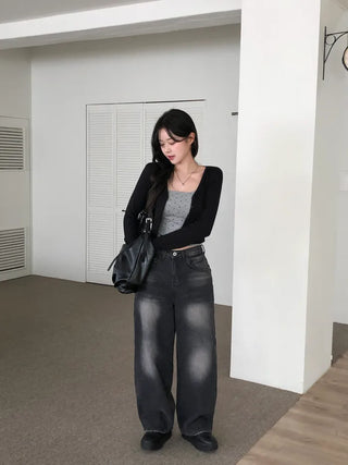 Slit Leather Shoulder Bag