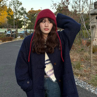 Knitted strap earmuff beanie