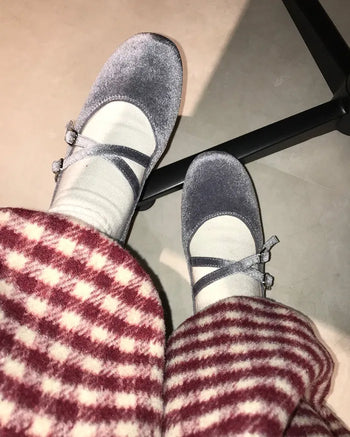 Velvet Mary Jane Flat Shoes