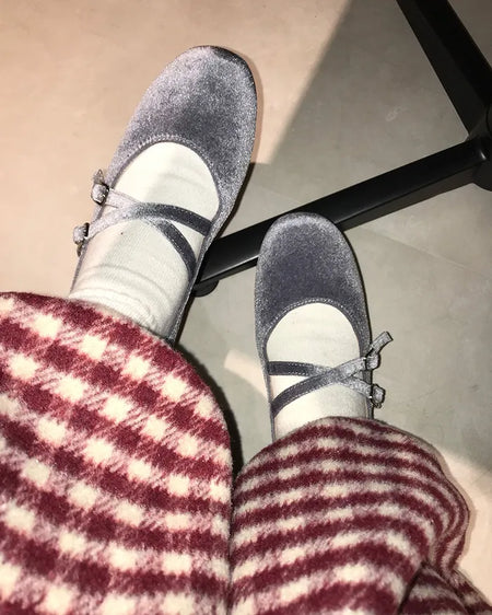 Velvet Mary Jane Flat Shoes