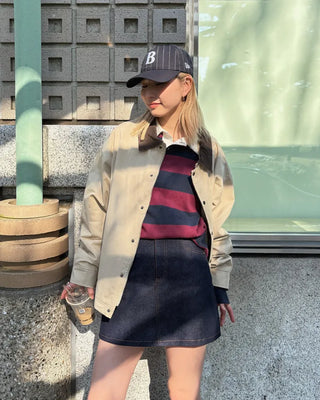 (Unisex) Wide Border Polo Neck Long T-Shirt