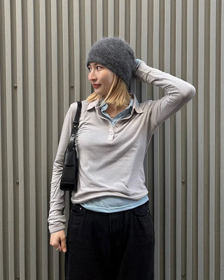 Polo neck semi-cropped long T-shirt