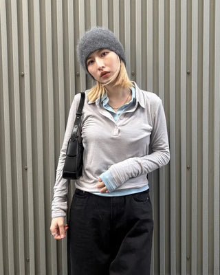 Polo neck semi-cropped long T-shirt