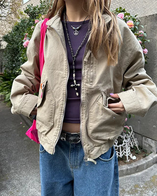 Stand-neck flap double-zip blouson