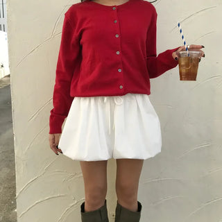 Waist draw balloon mini skirt