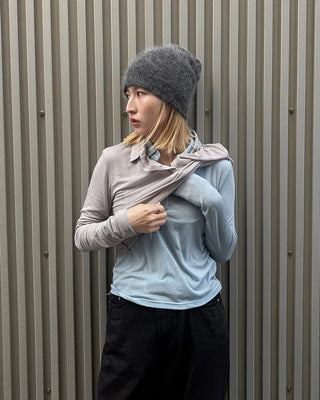 Polo neck semi-cropped long T-shirt