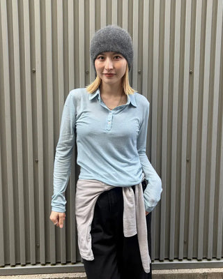 Polo neck semi-cropped long T-shirt