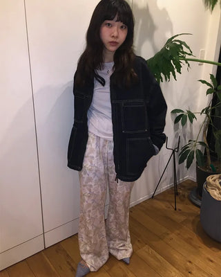 (Unisex) Two-tone Zip Denim Jacket