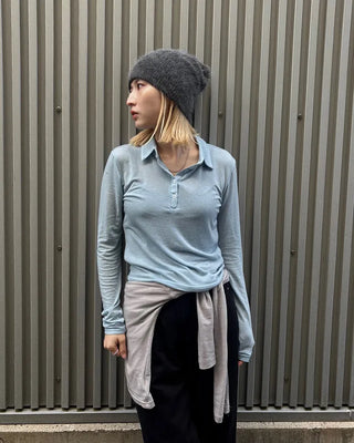 Polo neck semi-cropped long T-shirt