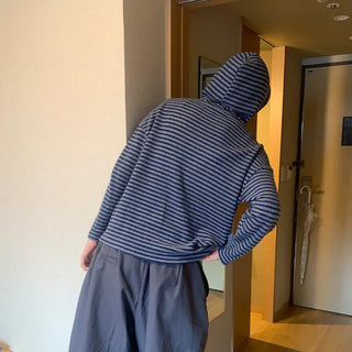 (Unisex) Striped Knit Hooded T-shirt